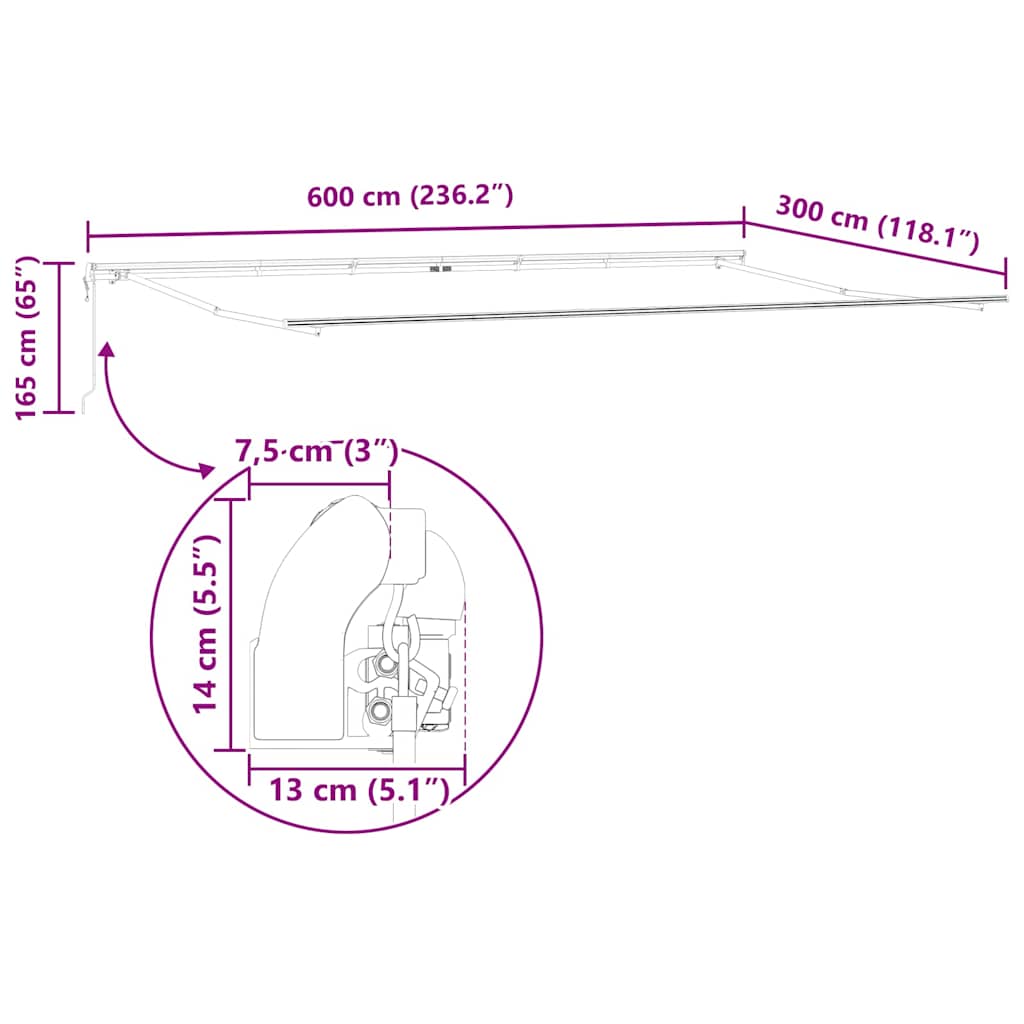 Markise Weiß 6 x 3 m Metall